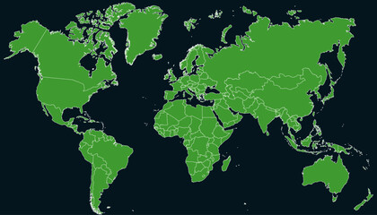 World map. Green modern vector map. Silhouette map.