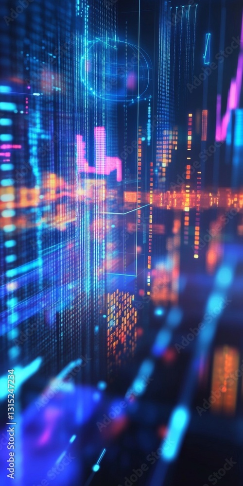 Aufkleber abstract digital illustration of colorful glowing data streams with futuristic technology elements