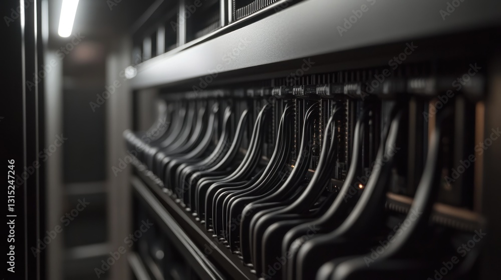 Aufkleber server rack with many connected components