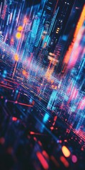 Abstract Digital Landscape with Glowing Lights and Vibrant Colors in a Futuristic Cityscape