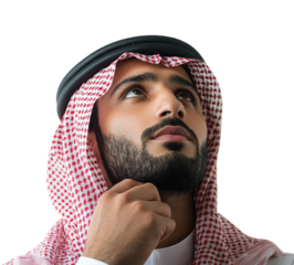 Contemplative man in traditional attire isolated on transparent background, png