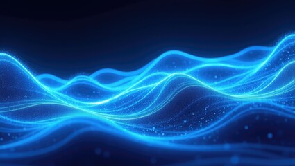 Abstract glowing blue waves in dark space