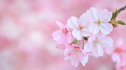 Obraz premium A Japanese-style spring greeting card with delicate sakura blossoms, soft pink and white hues