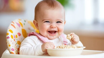 Adorable Baby Enjoying First Meal