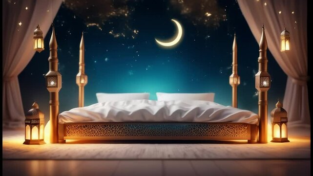 interior of a bedroom with star and moon background