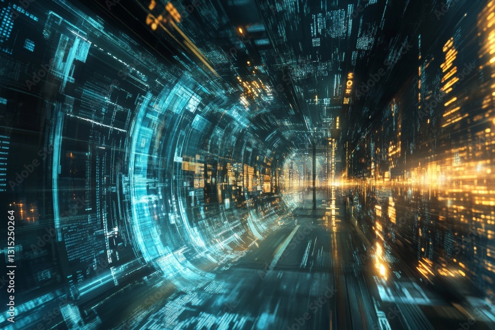 Poster abstract futuristic digital environment with light trails and motion blur effect in high technology 
