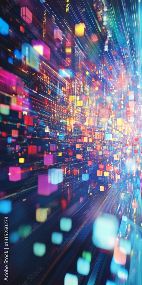 Poster dynamic abstract light burst with colorful pixels in an energetic digital environment
