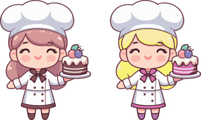 cute kawaii style pastry chef illustration