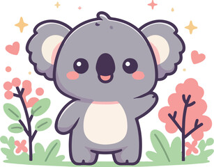 cute happy koala illustration kawaii style