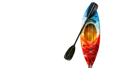 Colorful kayak and paddle isolated on transparent background
