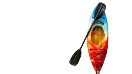 Colorful kayak and paddle isolated on transparent background