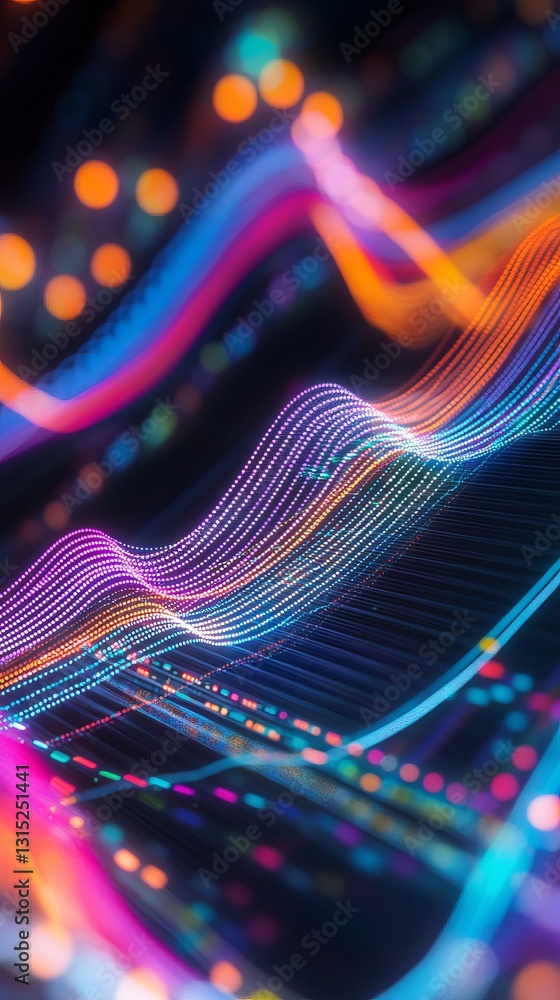 Poster this vivid digital artwork features flowing waves of light, creating a mesmerizing pattern that embo