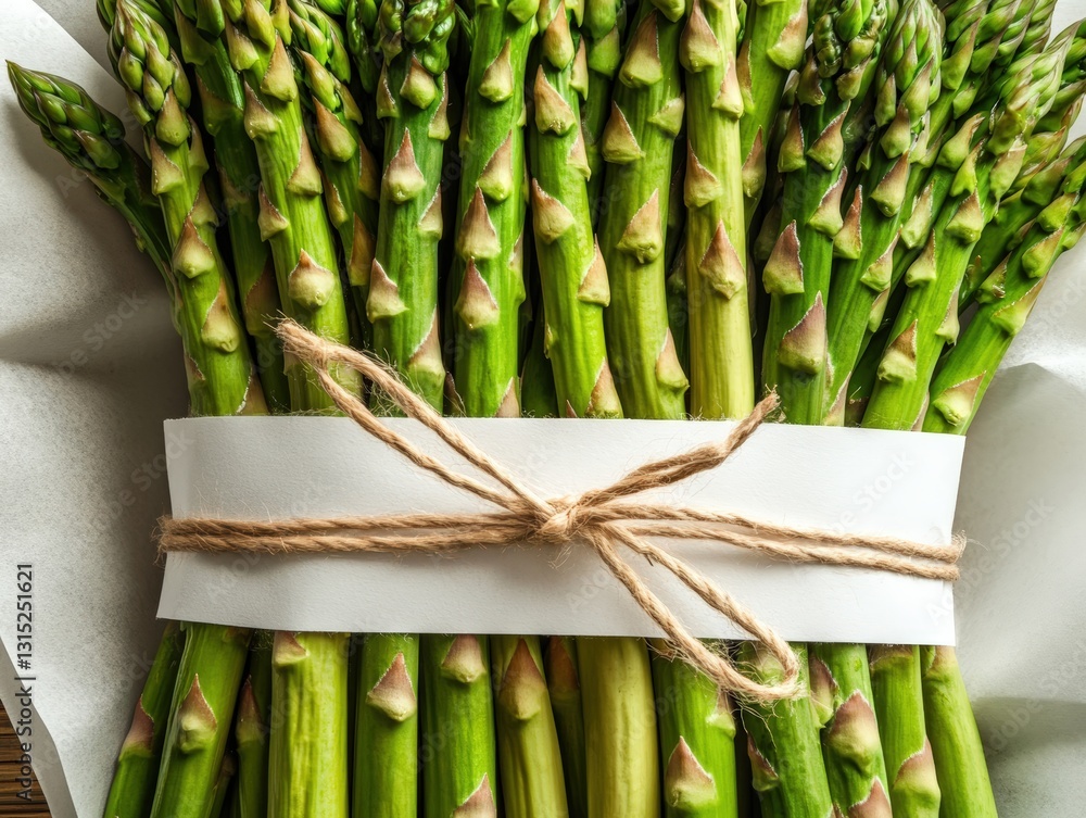 Aufkleber close-up of an isolated bunch of fresh green asparagus tied up with a string for a rustic and natura