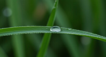 Obraz premium Dew Drop on Green Grass Blade in Macro Nature Photography