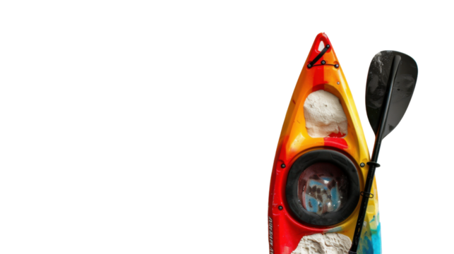 Colorful kayak with paddle on transparent background ready for adventure