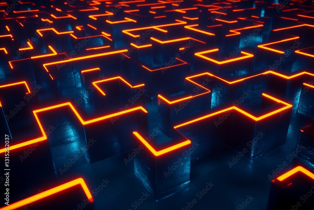 Poster explore a futuristic maze filled with glowing neon lines, creating a stunning visual effect in an ab