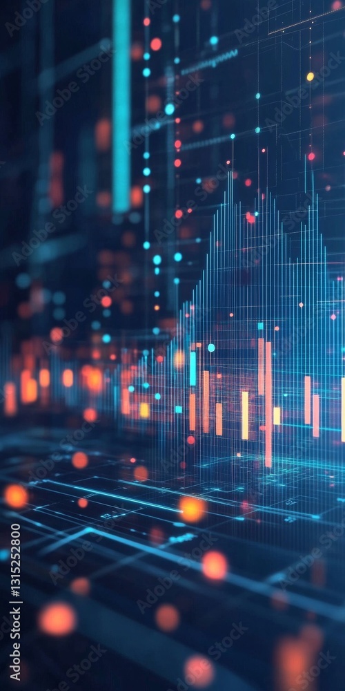 Poster futuristic abstract digital visualization of data and information flow in bright neon colors