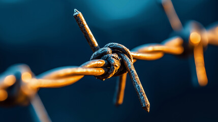 Intricate close-up of coiled barbed wire in soft light