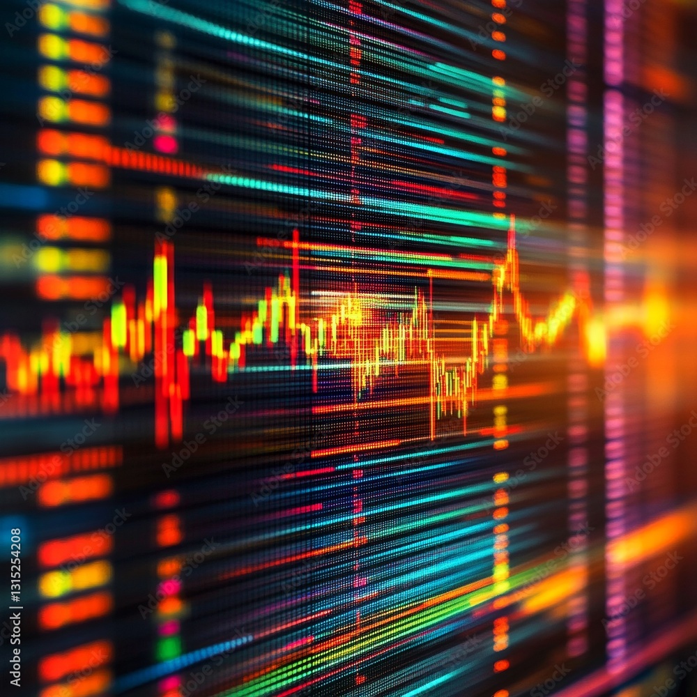 Poster dynamic colorful abstract digital waveform visualization against dark background