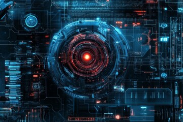 Futuristic Digital Abstract Data Background with Neon Lights and Geometric Shapes