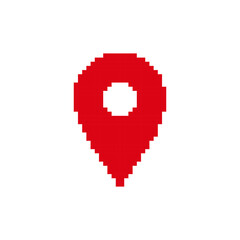 Obraz premium Minimalist pixel art style red location pin with a white center, representing a classic map marker.