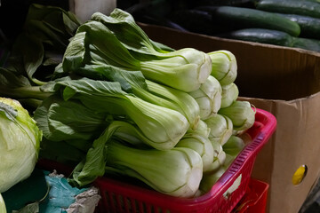 Close up of Bak choy at wet market Philippines 