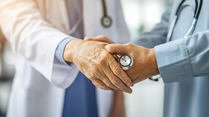 Fototapeta premium Medical Professionals Shaking Hands in a Hospital Setting