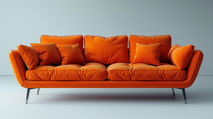 Modern orange velvet couch in minimalist interior. (1)