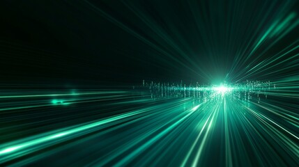 Abstract Light Trails in Green Color Creating a Dynamic Motion Effect in a Digital Space