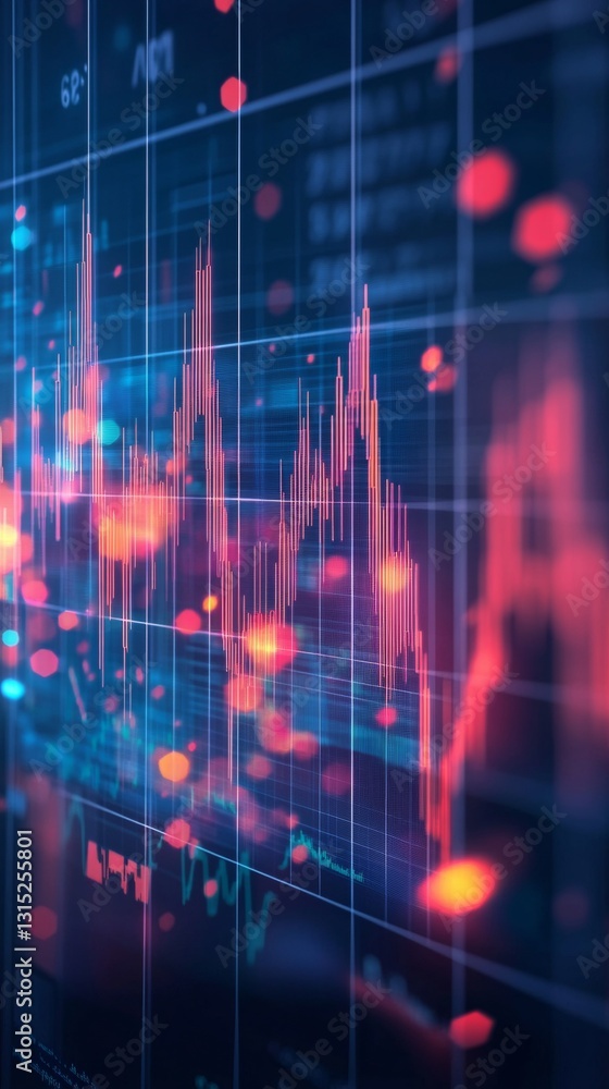 Poster dynamic financial data visualization with colorful graphs and candlestick charts for investments