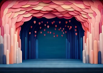 Romantic, Paper-Cut Stage, Hearts Falling,  Abstract Backdrop