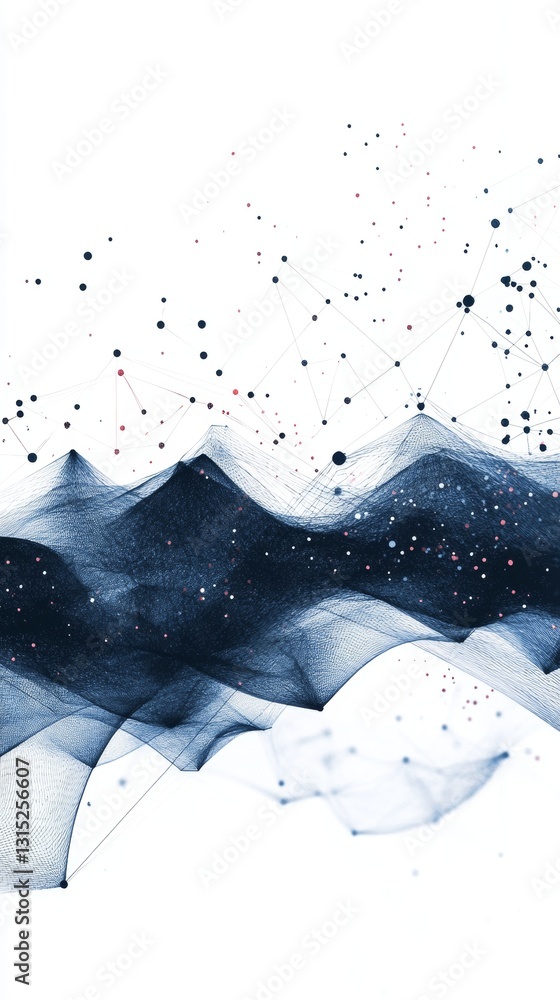 Aufkleber dynamic abstract composition of flowing lines and dots in blue and black on a white background