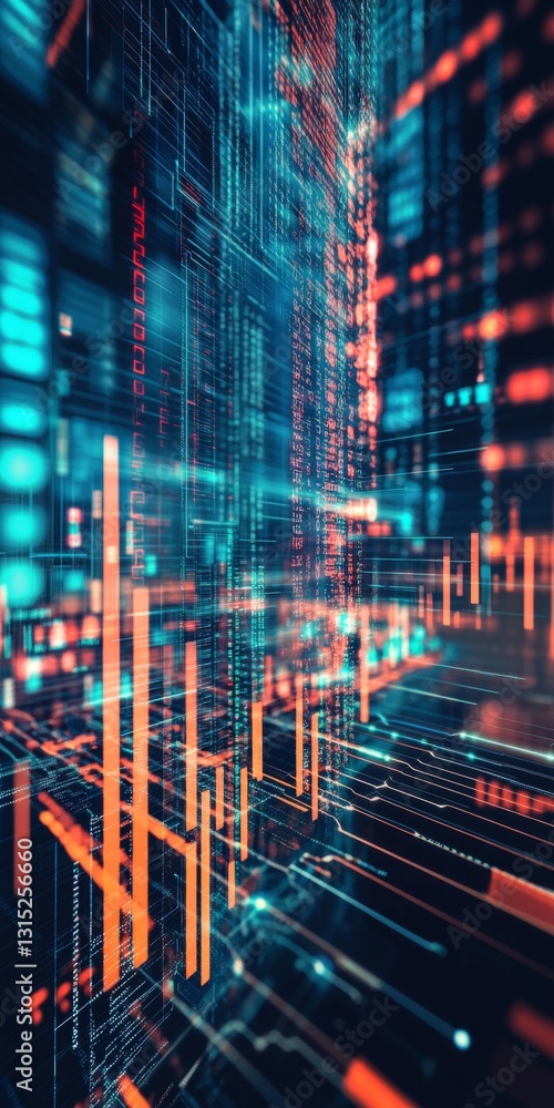 Poster futuristic data streams flowing through a digital network in abstract technology space