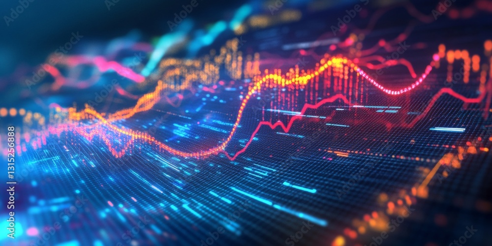 Poster abstract visualization of colorful data analytics and financial trends in digital format