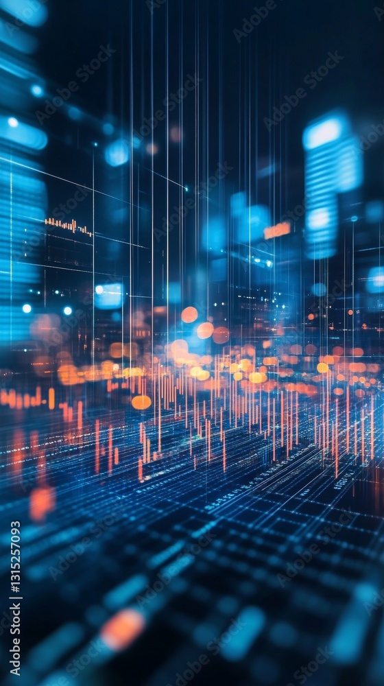Poster futuristic digital data visualization with abstract light patterns and flowing motion effects