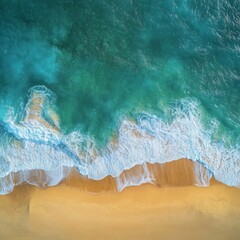 Fototapeta premium A calm beach panorama with gentle waves reaching the shore, presenting soft sand and clear turquoise water beneath a bright, sunny sky