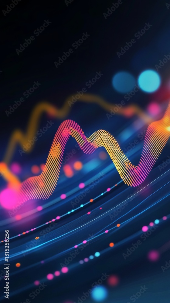 Poster vibrant and colorful digital wave design featuring bright dots and dynamic lines. this abstract illu