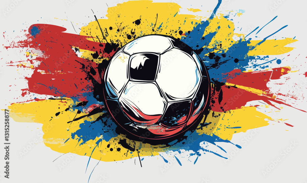 Aufkleber dynamic soccer ball with grungy abstract paint splashes and strokes in vector style