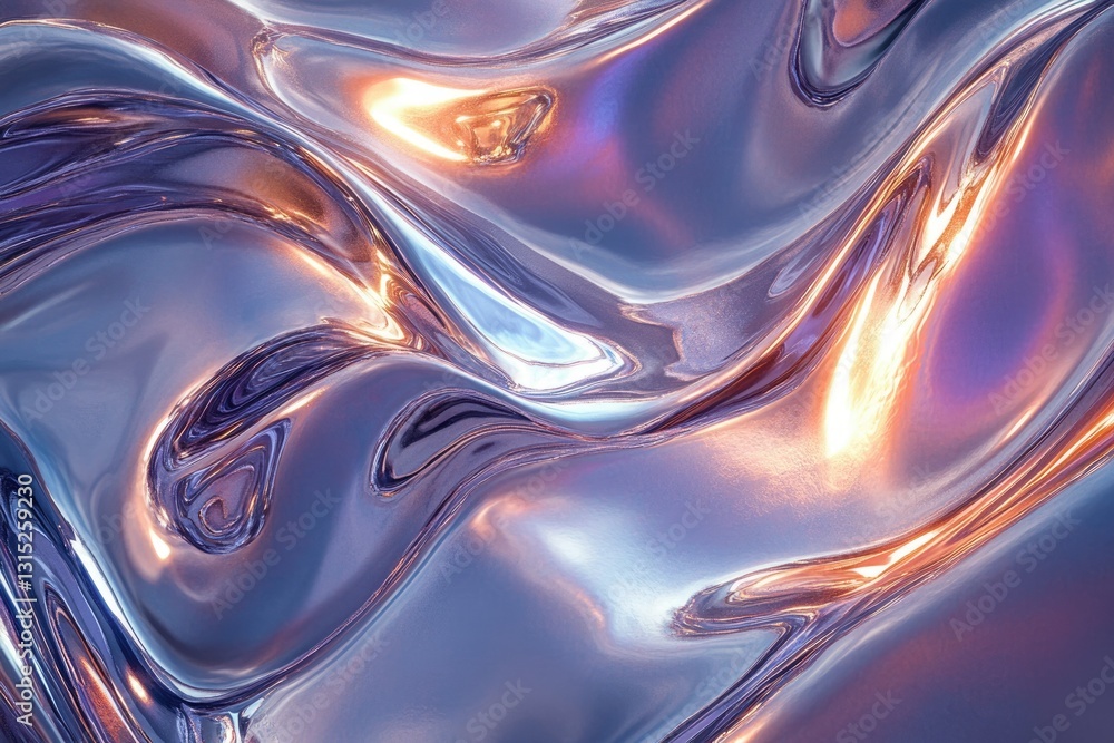 Leinwandbilder Abstract image of flowing, iridescent liquid metal with warm highlights, creating a dynamic and luxurious visual.