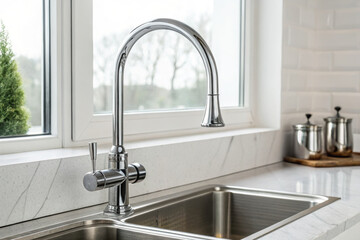modern stainless steel kitchen faucet with high arch design, featuring sleek finish and single lever for easy control. Perfect for contemporary kitchens