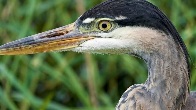 Close-Up of a Majestic Great Blue Heron in Silent Observation