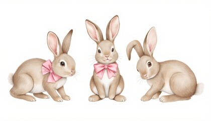 Fototapeta premium Three rabbits on white background