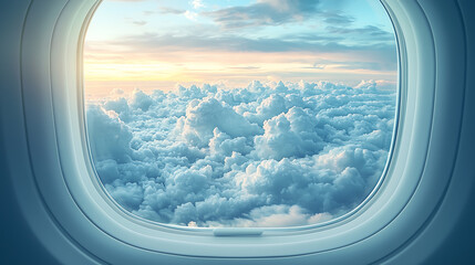 Airplane Window View Clouds, Sky, Sunset, Flight, Travel, Journey, Altitude, Aerial, Horizon, Cumulus