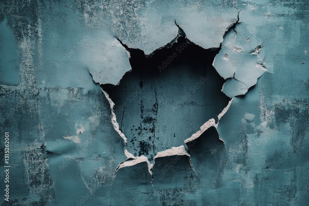 Poster this image features a closeup of a cracked wall, revealing broken paint and rough texture. the blue 