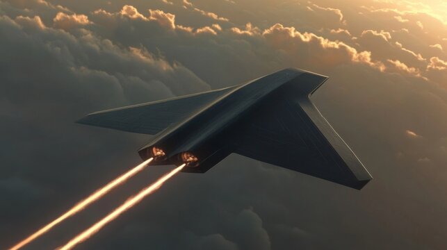 Futuristic Jet Soars Through Clouds
