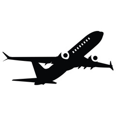   Airplane passenger travel silhouette icon. Aeroplan vector icon aircraft isolated symbol shape outline black and white