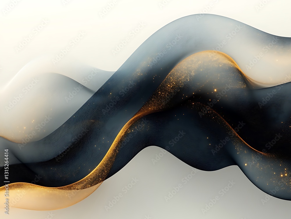 Poster abstract flowing fabric with gold particles across a gradient backdrop