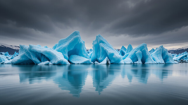 Beautiful blue coloured icebergs in the Jokulsarlon Glacier Lake, Iceland