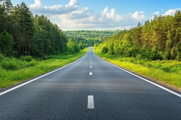 Aerial View of a Scenic Drive: A Car Journeying Through a Serene Forested Road