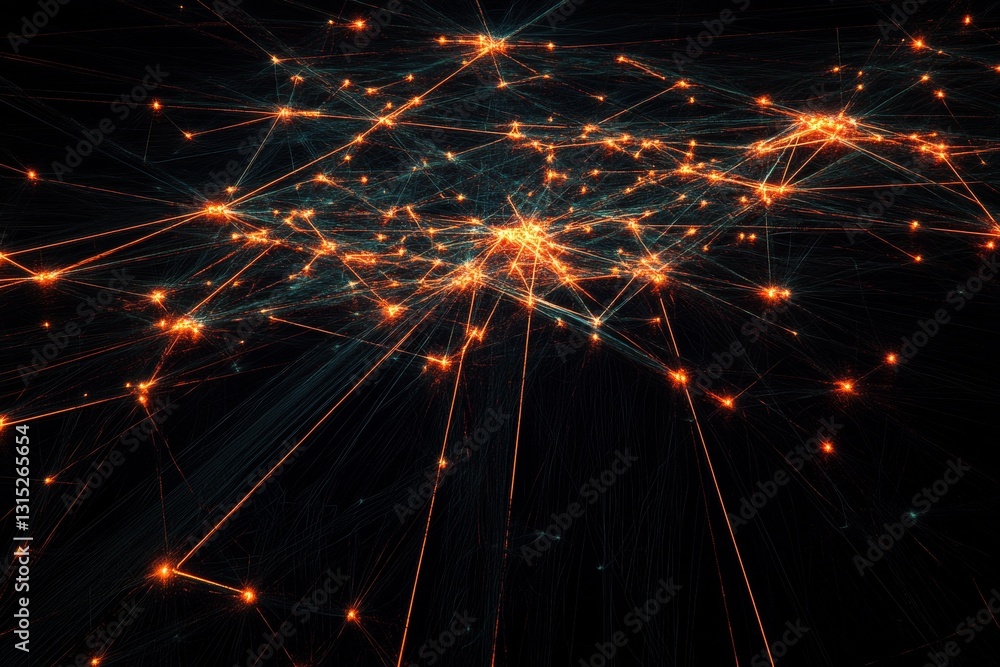 Poster a captivating abstract digital illustration featuring glowing nodes and rays, representing a complex